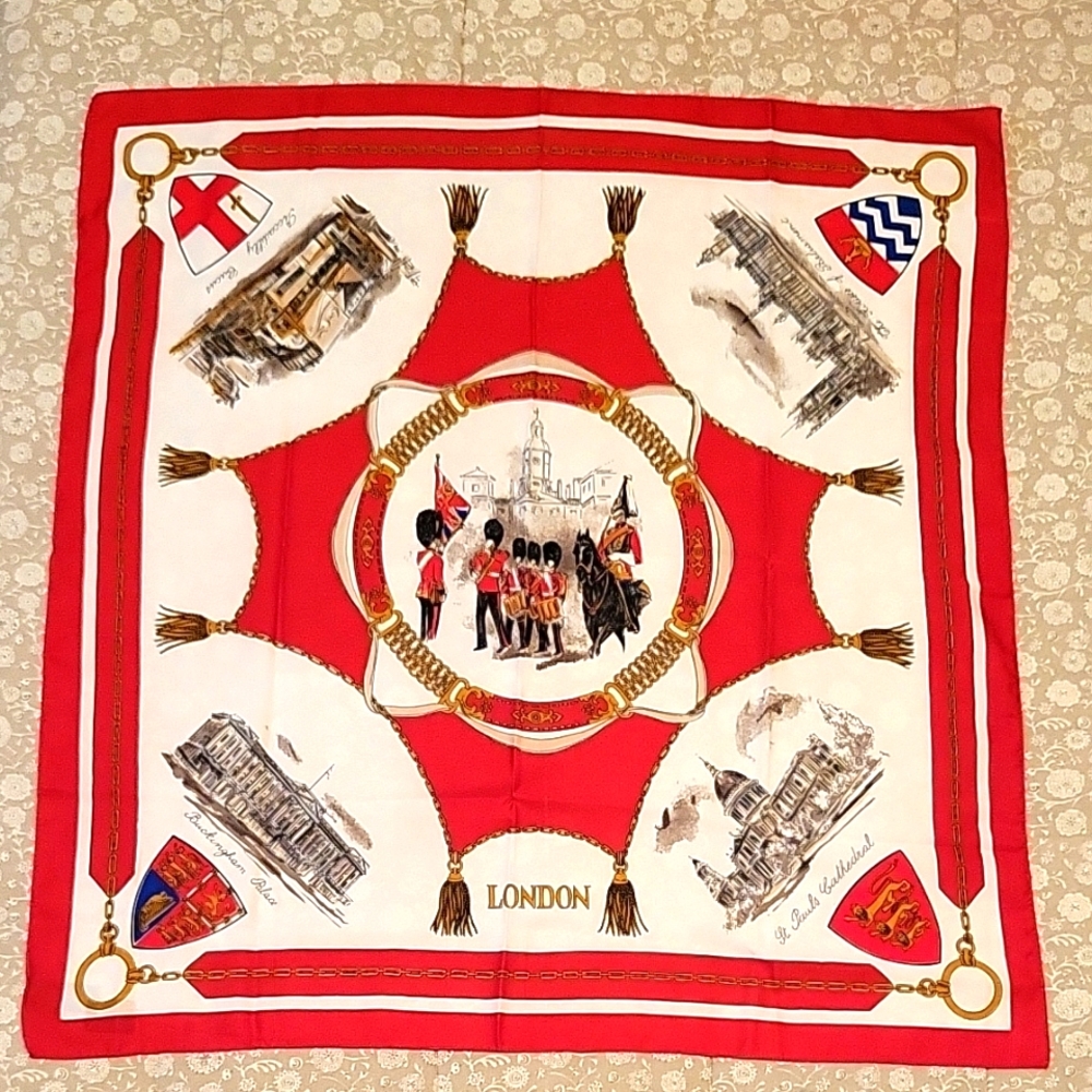 FLASH SALE! NEW London Themed Red & White Silky Scarf, Made in Italy, 30"